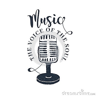 Hand drawn retro microphone vector illustration. Vector Illustration