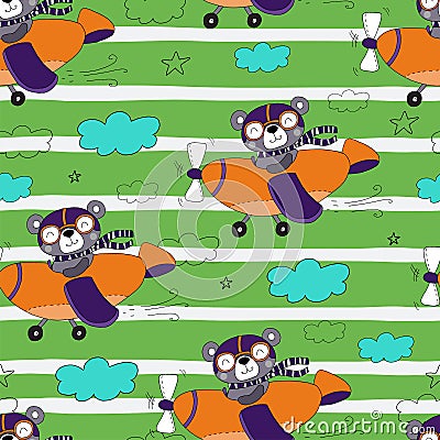 Hand drawn Sample pattern with cute plane and bear vector illustration Vector Illustration