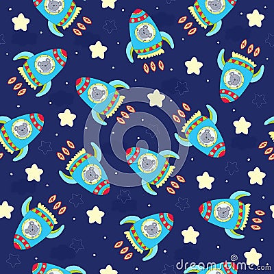 Hand drawn Sample pattern with cute Rocket and bear vector illustration. Vector Illustration