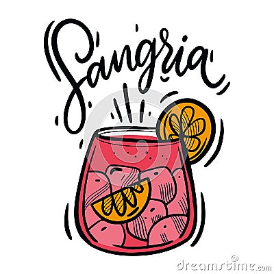 Hand drawn Sangria summer cocktail vector illustration. Traditional spanish drink Cartoon Illustration