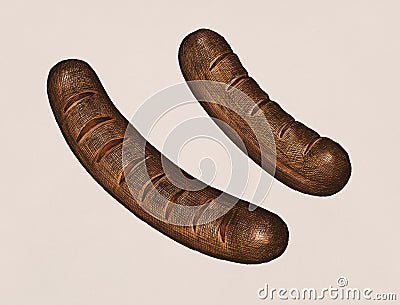 Hand drawn sausages isolated on plain background Stock Photo