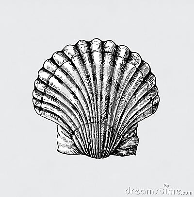 Hand drawn scallop saltwater clams Stock Photo