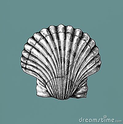 Hand drawn scallop saltwater clams Stock Photo