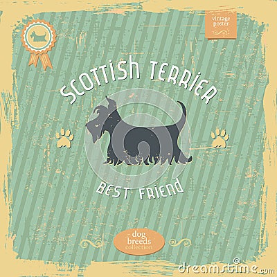 Hand drawn Scottish Terrier vintage typography poster Vector Illustration