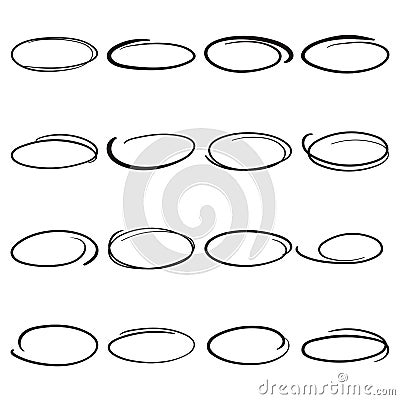 Hand drawn scribble circles, ovals to highlight parts of a text Vector Illustration