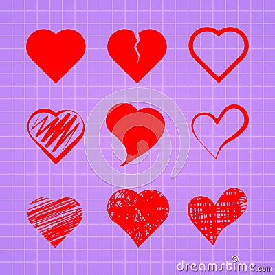 Hand drawn scribble hearts. painted heart shaped elements for valentines day greeting card Vector Illustration