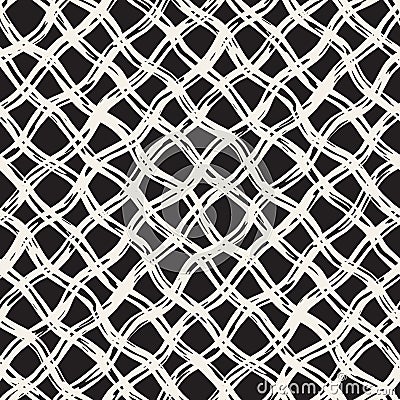 Hand drawn seamless pattern. Allover pattern with ink doodle grunge grid. Graphic background with freehand line tartan. Vector Illustration