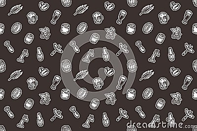 Hand drawn seamless pattern with beer stuff. Vector Illustration