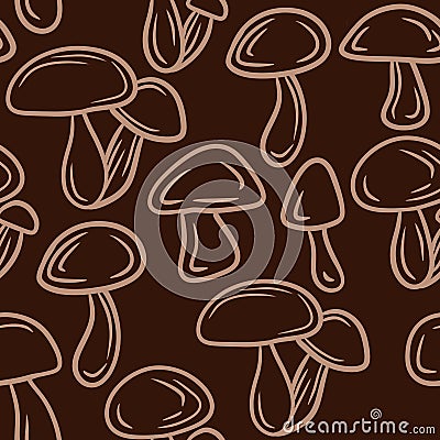 Hand drawn seamless pattern with beige brown forest wood mushrooms. Woodland minimalist toadstool wild fungus fungi Stock Photo