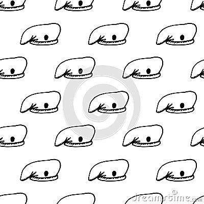 Hand Drawn seamless pattern beret doodle. Sketch style icon. Military decoration element. Isolated on white background. Flat Vector Illustration