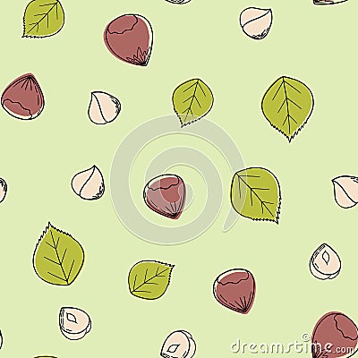 Hand drawn seamless pattern black and white of nuts, peanuts, almonds, pecans, cashews, hazelnuts. Vector Illustration