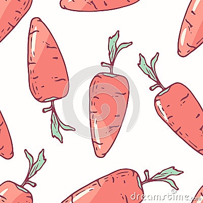 Hand drawn seamless pattern with carrot. Background for cafe, kitchen or food package Vector Illustration