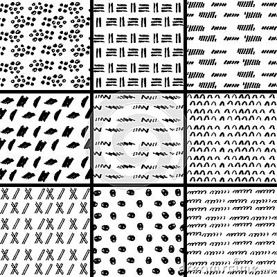 Hand Drawn seamless pattern collection. Simple texture for background Vector Illustration