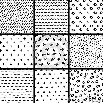 Hand Drawn seamless pattern collection. Simple texture for background Vector Illustration