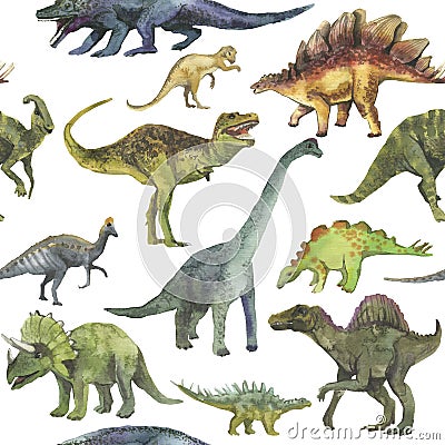 Hand drawn seamless pattern with dinosaurs Stock Photo