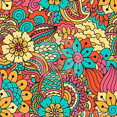 Hand drawn seamless pattern with floral elements. Vector Illustration