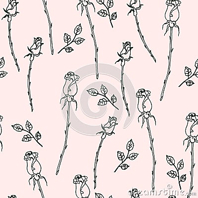 Hand drawn seamless pattern with flowers Vector Illustration