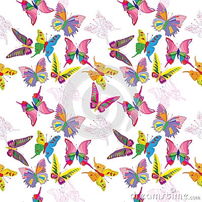 Graphic illustration of colored butterflies pattern Vector Illustration