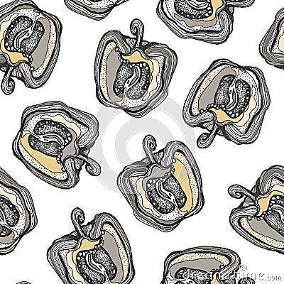 Hand drawn seamless pattern with peppers,. Cartoon Illustration