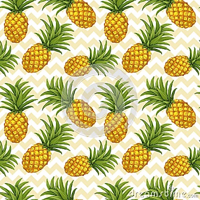 Hand drawn seamless pattern with pineapple Vector Illustration