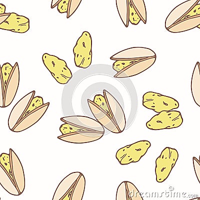 Hand drawn seamless pattern with pistachio. Background for cafe, kitchen or food package Vector Illustration