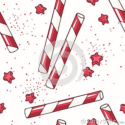 Hand drawn seamless pattern with straw. Background for cafe, kitchen or food package Vector Illustration