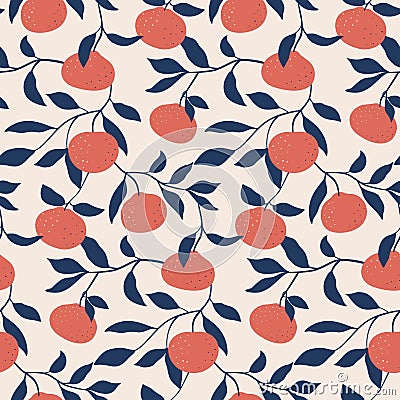 Hand drawn seamless pattern with Tangerines. Vector Illustration