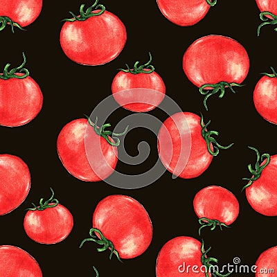 Hand drawn seamless repeated pattern with watercolor ripe red tomatoes Stock Photo