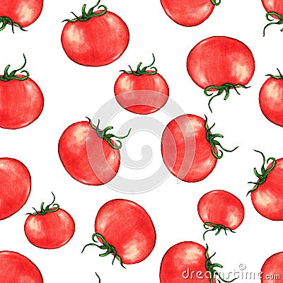 Hand drawn seamless repeated pattern with watercolor ripe red tomatoes Stock Photo