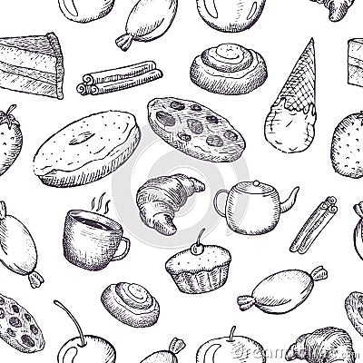 Hand drawn seamless texture of sweets Vector Illustration