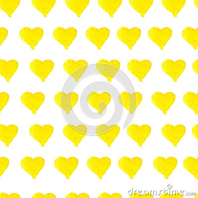 Hand drawn seamless yellow watercolor hearts pattern Stock Photo