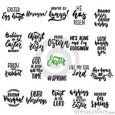 Hand drawn seasons set of lettering phrase about Easter isolated on the white background. Fun brush ink vector Vector Illustration