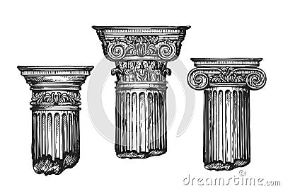 Hand drawn set architectural classical orders. Sketch vector illustration Vector Illustration