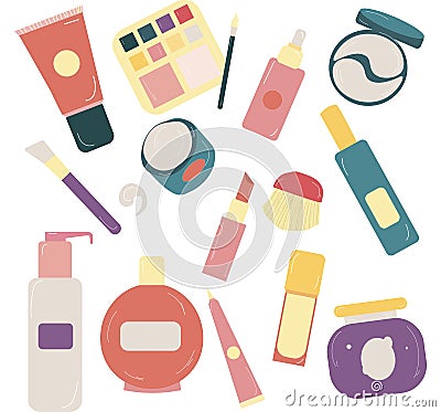 Hand drawn Set Cosmetic and makeup collection Vector Illustration