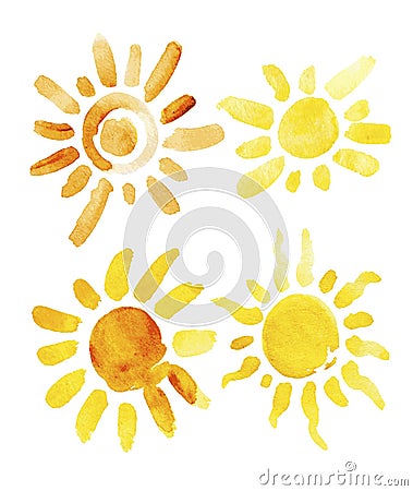Hand drawn set of different suns isolated. Vector Vector Illustration