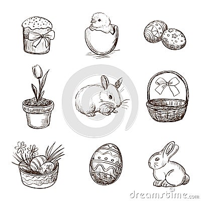 Hand drawn set of Easter icons Vector Illustration