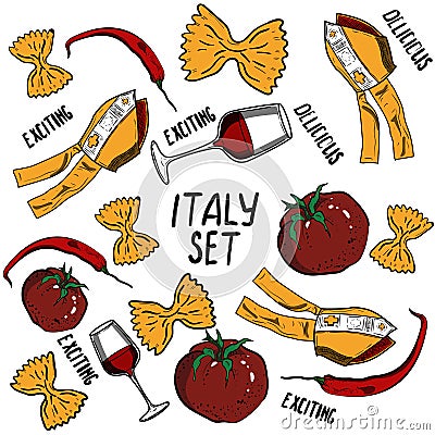 Hand drawn set of Italy Vector Illustration