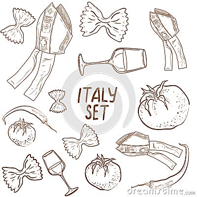 Hand drawn set of Italy Vector Illustration