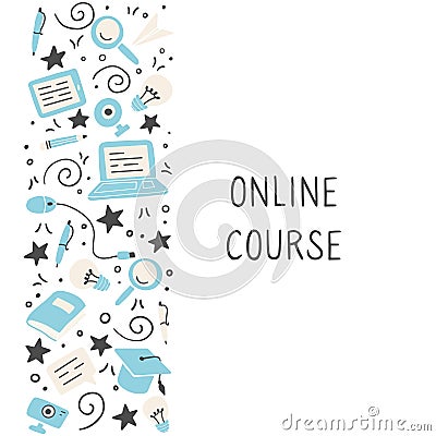 Hand drawn set of online education elements. Vector illustration. Vector Illustration