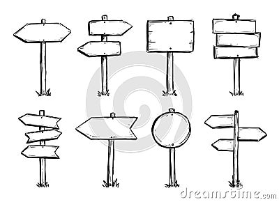 Hand drawn set of road direction sign Vector Illustration