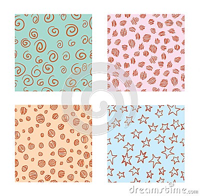 Hand-drawn Set of seamless patterns textures abstract Vector Illustration