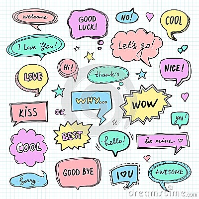 Hand drawn set of speech bubbles Vector Illustration