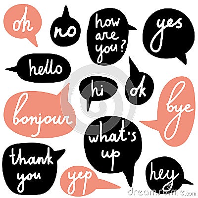 Hand drawn set of speech bubbles Vector Illustration