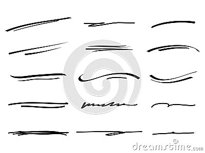 Hand drawn set of underline, curly swishes Vector Illustration