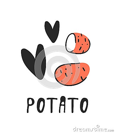 Hand drawn set of vegetable and text. Vector artistic drawing food. Summer illustration potato Vector Illustration