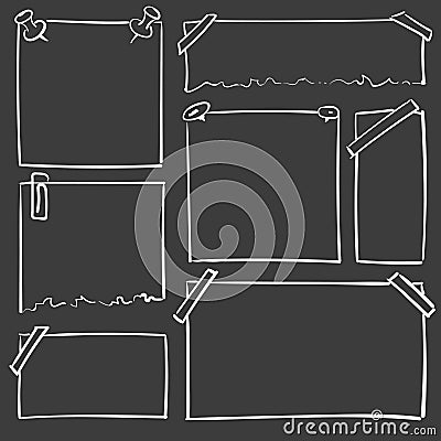 Hand drawn sheets of paper. Cartoon vector square and round borders. Pencil effect shapes . Vector Illustration
