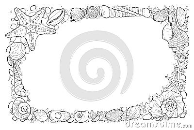 Hand drawn shell frame - contour art Stock Photo