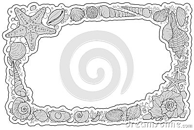 Hand drawn shell frame - contour art Stock Photo