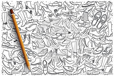 Hand drawn shoes doodle set background Vector Illustration