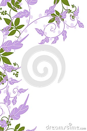 Hand drawn side border of purple and green vines and leaves and vines Stock Photo